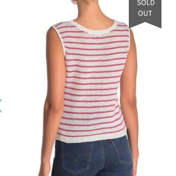 Splendid Striped Twist Hem Knitted Cotton Blend Sleeveless Tank Top Medium Pink - Picture 2 of 10